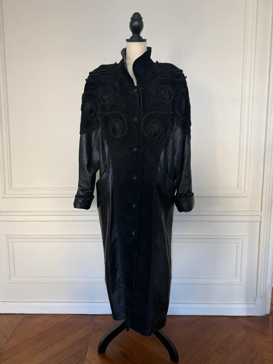 Leather Embroidered Long Coat Leather Embroidered Long Coat