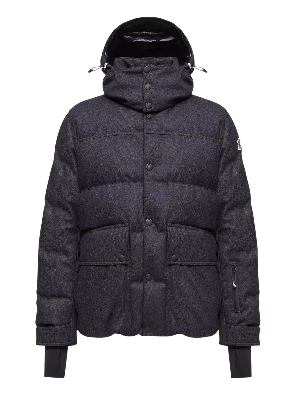 Moncler Grenoble Servance Wool Denim Hooded Down Ski Jacket