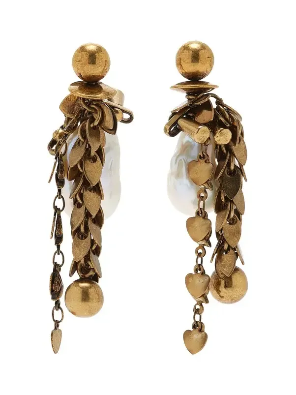 Dries Van Noten Brass and Faux Pearl Earrings