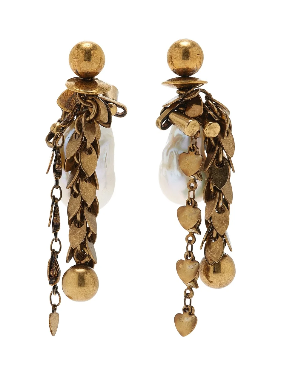Brass and Faux Pearl Earrings Brass and Faux Pearl Earrings