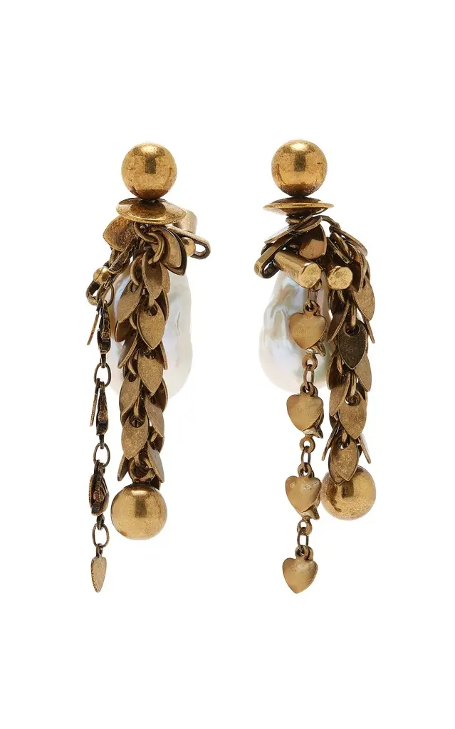 Dries Van Noten Brass and Faux Pearl Earrings