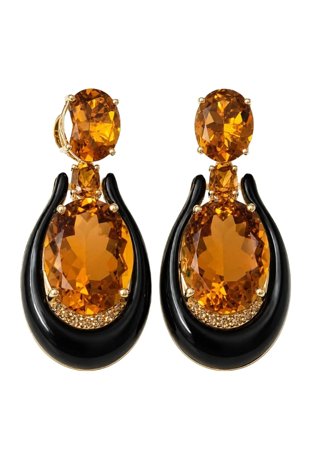 ANDREA MATOS LOPES Black Onyx Brown Diamond Citrine Earrings