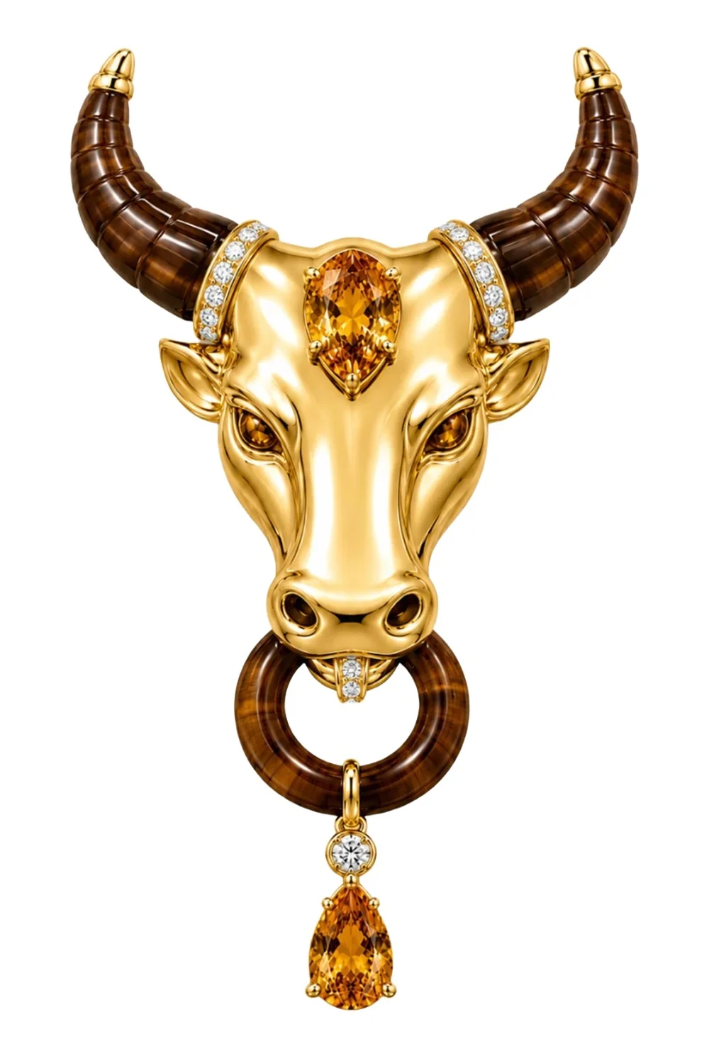 ANDREA MATOS LOPES Citrine Diamond Bull Brooch