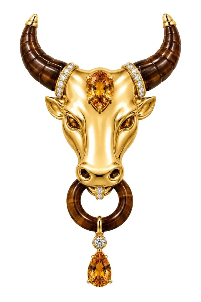 ANDREA MATOS LOPES Citrine Diamond Bull Brooch
