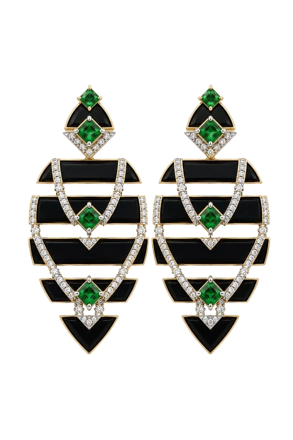 ANDREA MATOS LOPES Diamond Emerald Black Onyx Earrings