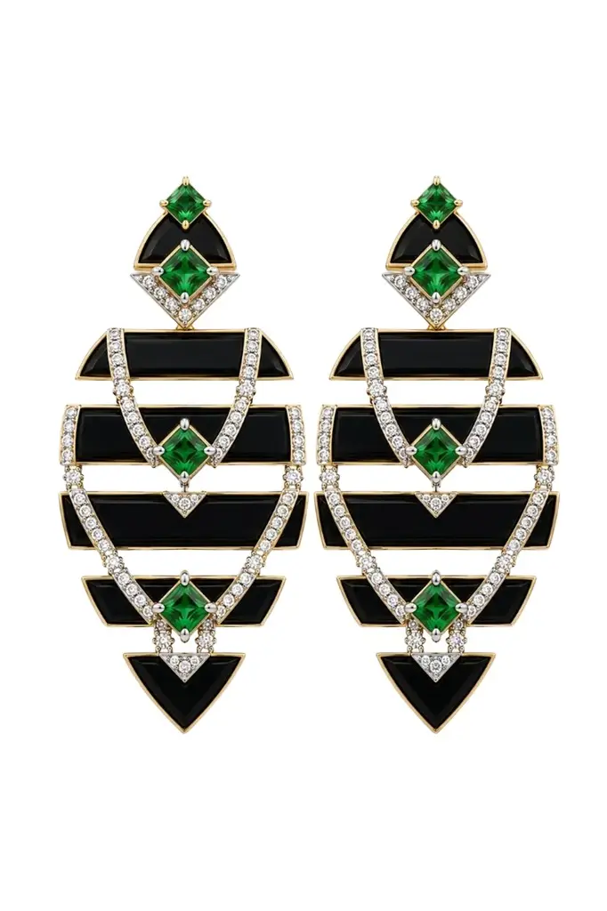 Diamond Emerald Black Onyx Earrings