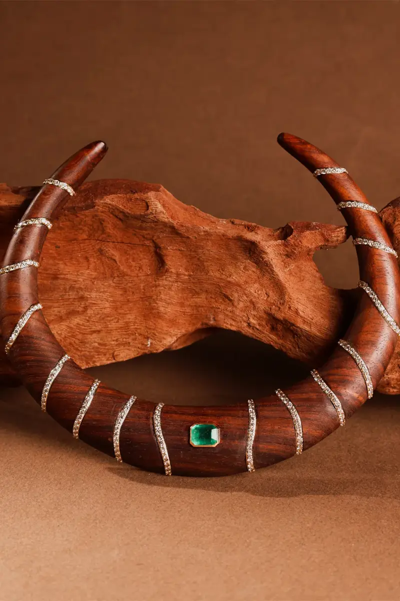 ANDREA MATOS LOPES Diamond Emerald Brown Wood Necklace | Thumbnail 4 ANDREA MATOS LOPES Diamond Emerald Brown Wood Necklace | Thumbnail 4
