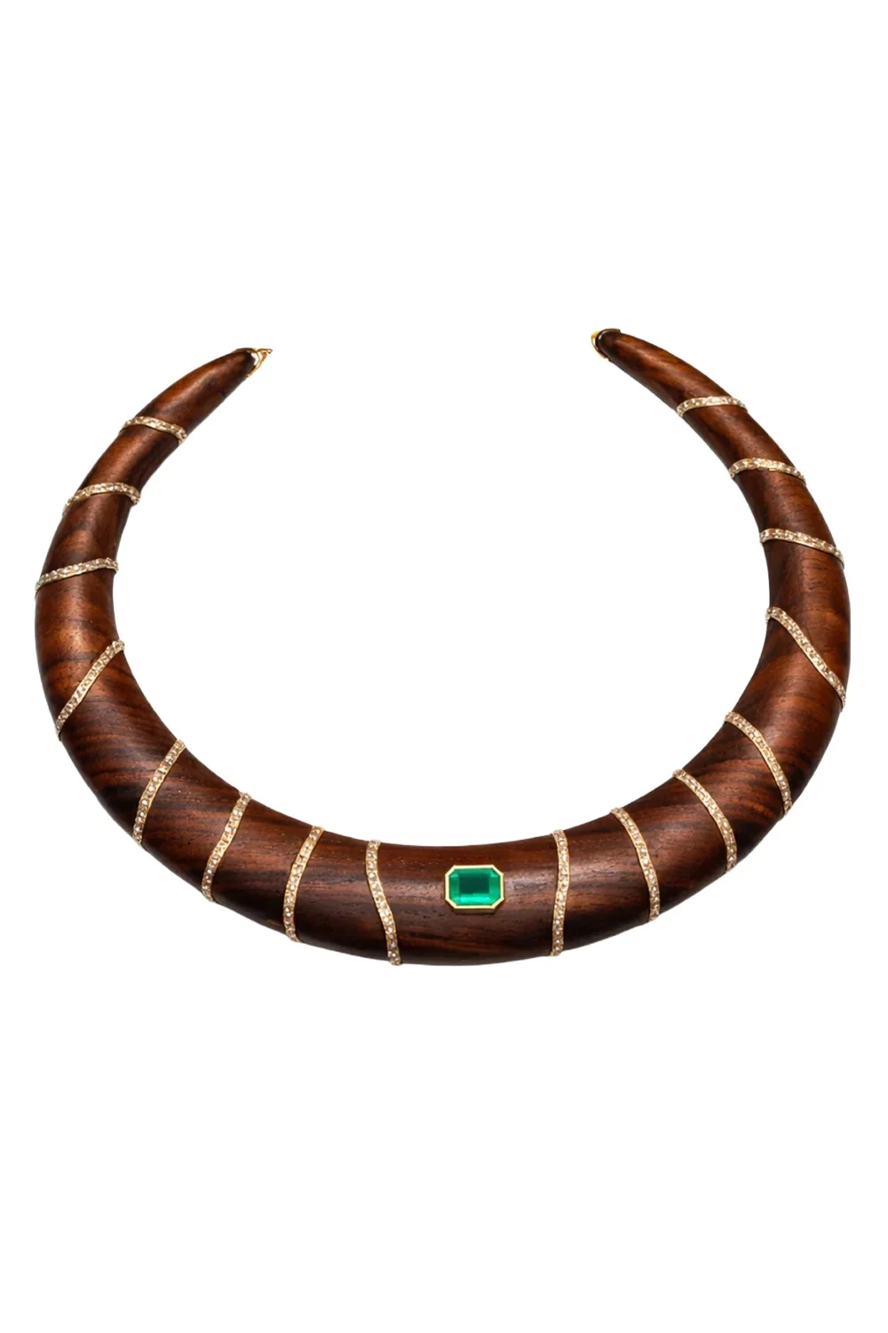 Diamond Emerald Brown Wood Necklace