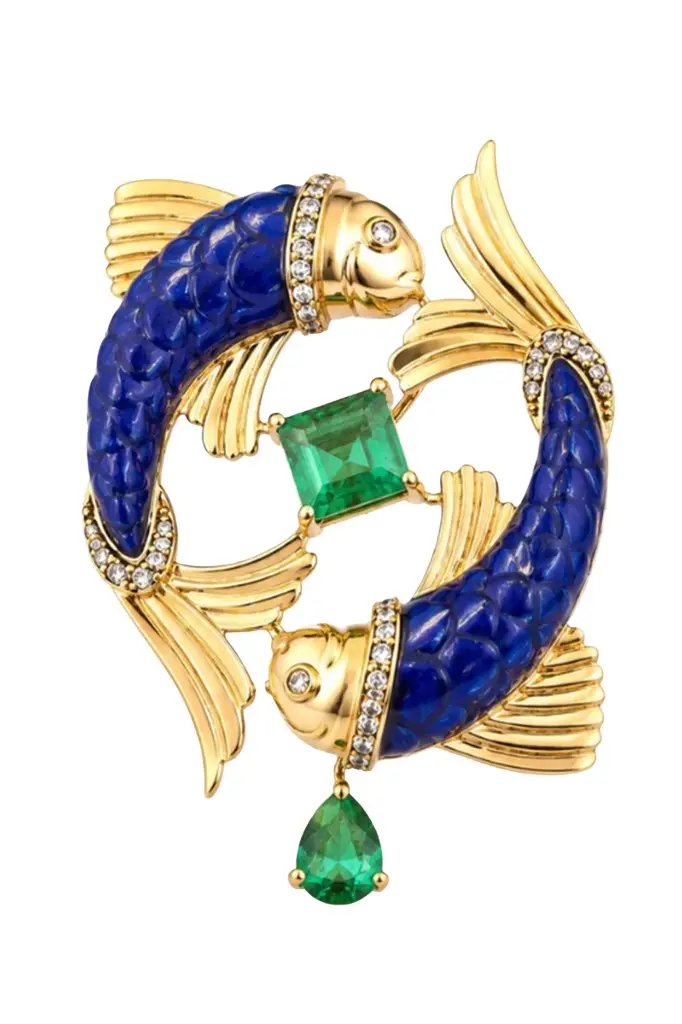 ANDREA MATOS LOPES Emerald Lap Fish Brooch
