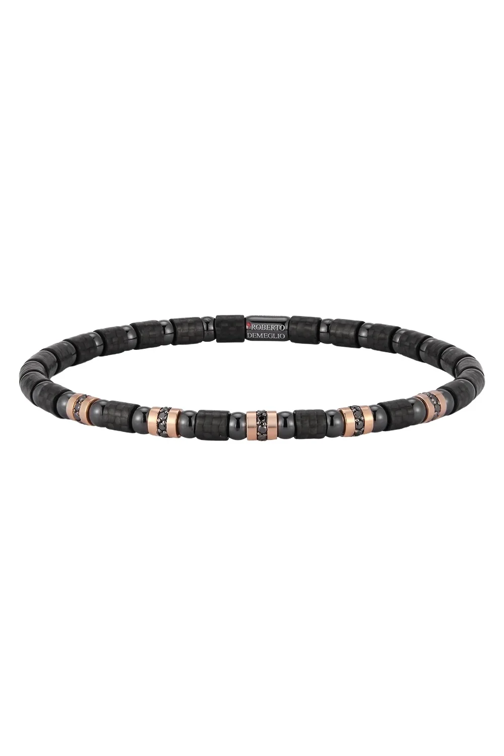 ROBERTO DEMEGLIO Five Station Diamond Alternating Black Carbon Stretch Bracelet