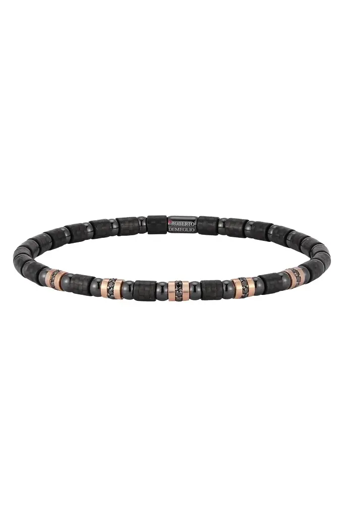 ROBERTO DEMEGLIO Five Station Diamond Alternating Black Carbon Stretch Bracelet