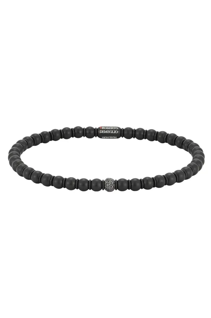 ROBERTO DEMEGLIO One Diamond Beaded Black Sfera Stretch Bracelet
