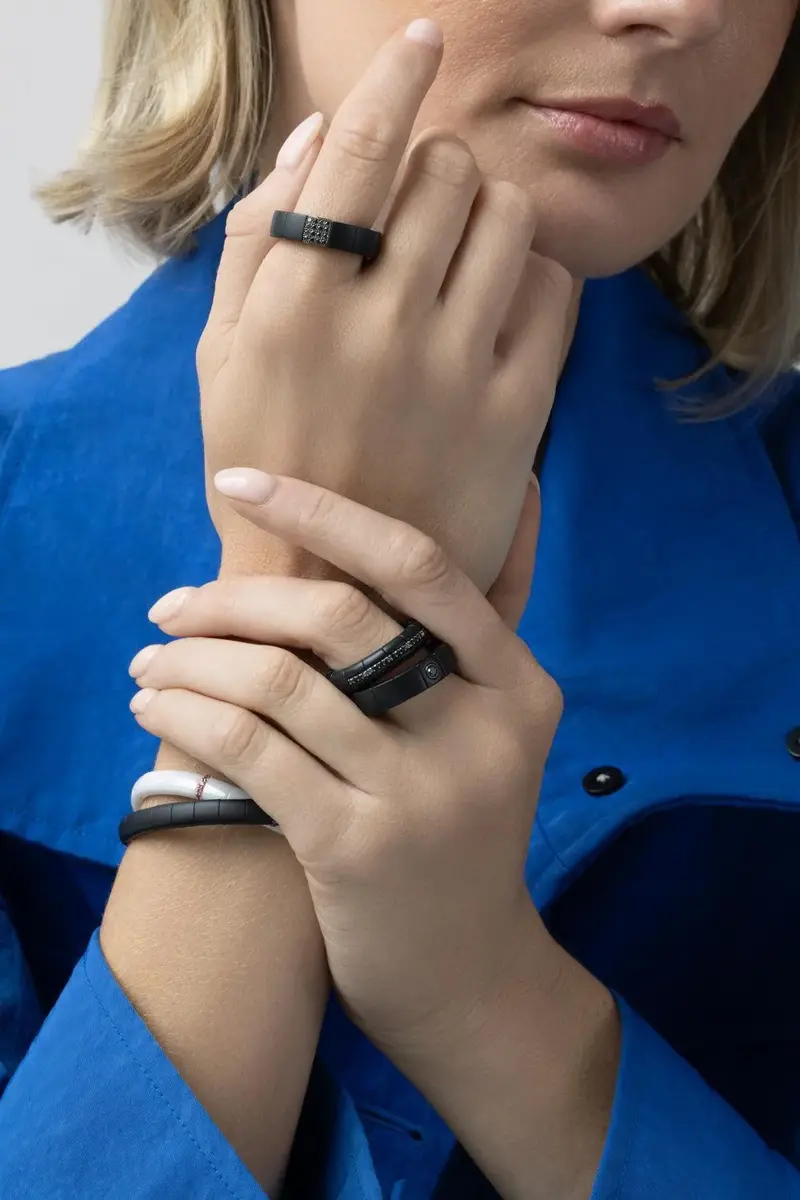 ROBERTO DEMEGLIO One Diamond Bezel Matte Black Scacco Stretch Ring | Thumbnail 2 ROBERTO DEMEGLIO One Diamond Bezel Matte Black Scacco Stretch Ring | Thumbnail 2