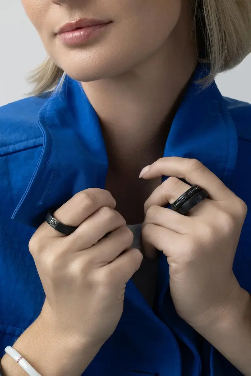 ROBERTO DEMEGLIO One Diamond Pave Matte Black Scacco Stretch Ring | Thumbnail 4 ROBERTO DEMEGLIO One Diamond Pave Matte Black Scacco Stretch Ring | Thumbnail 4