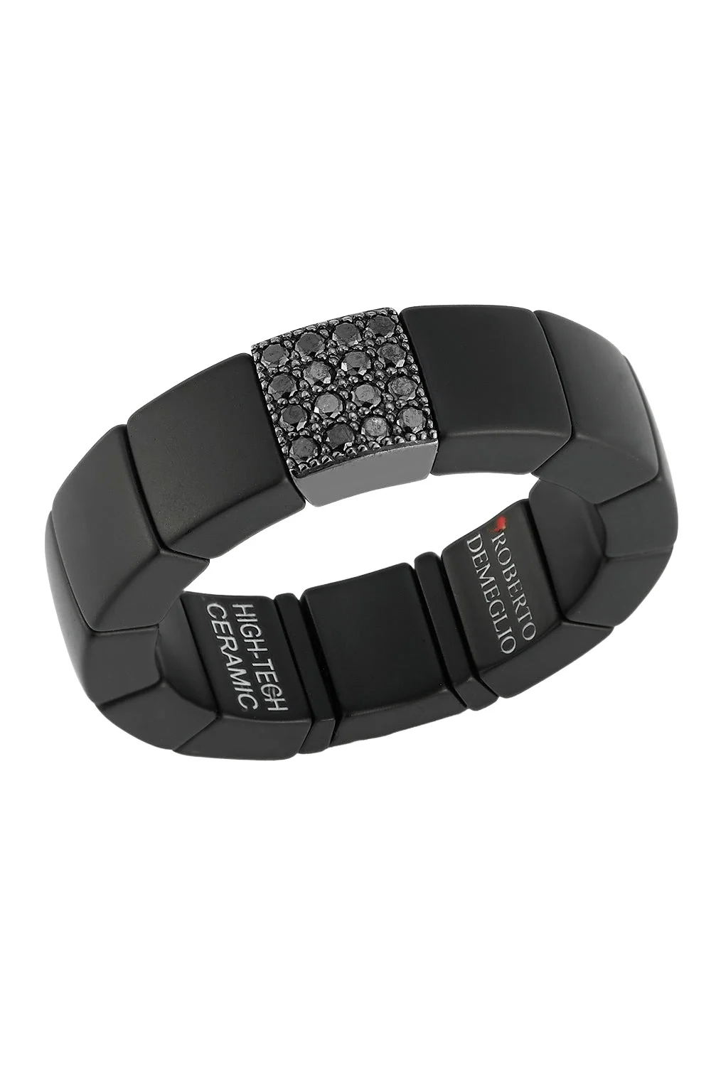 ROBERTO DEMEGLIO One Diamond Pave Matte Black Scacco Stretch Ring