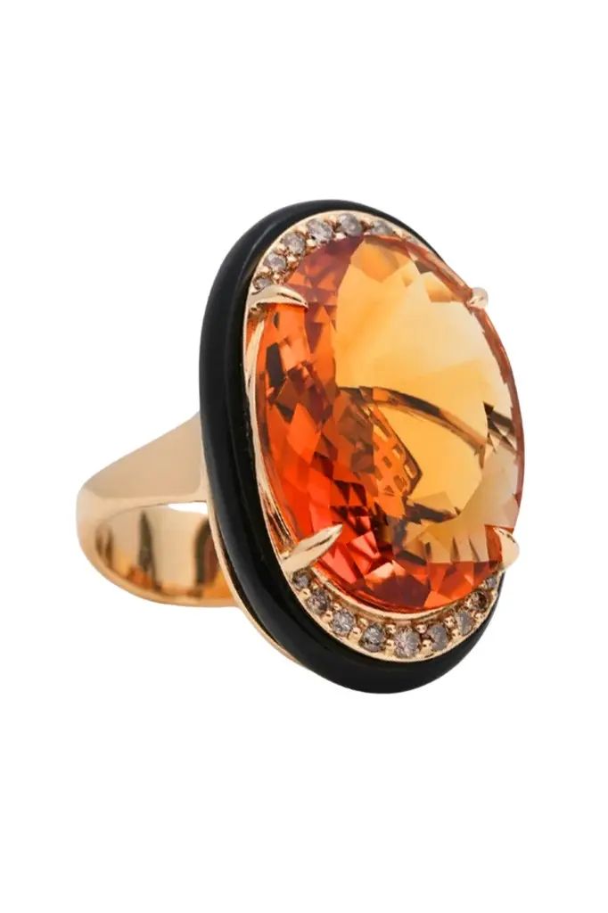 ANDREA MATOS LOPES Onyx Champagne Diamond Citrine Ring