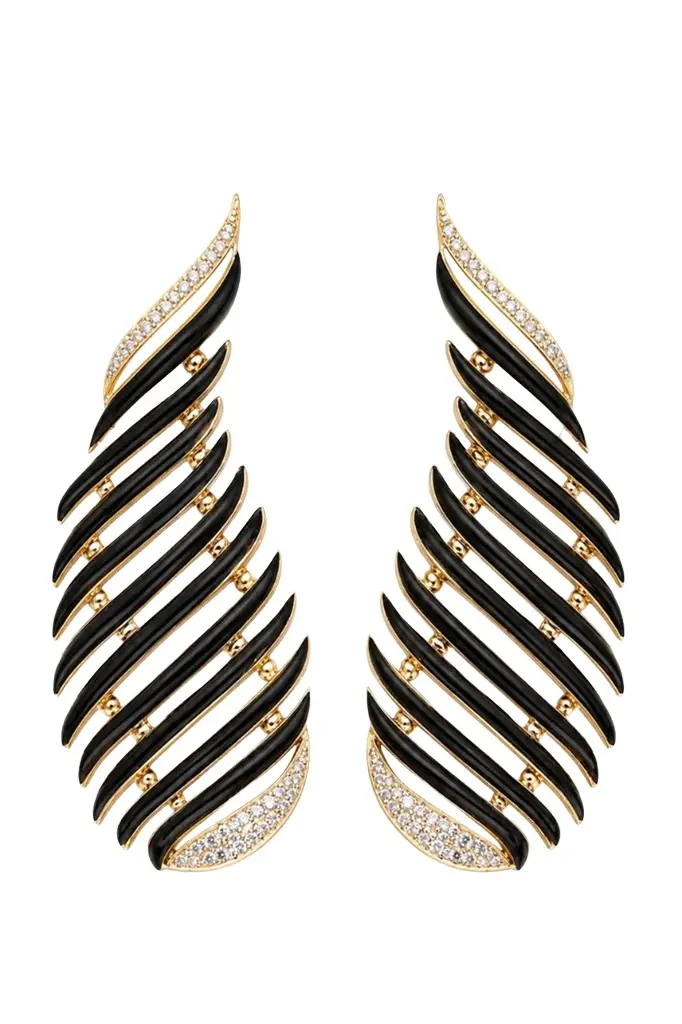 Onyx Diamond Carved Earrings