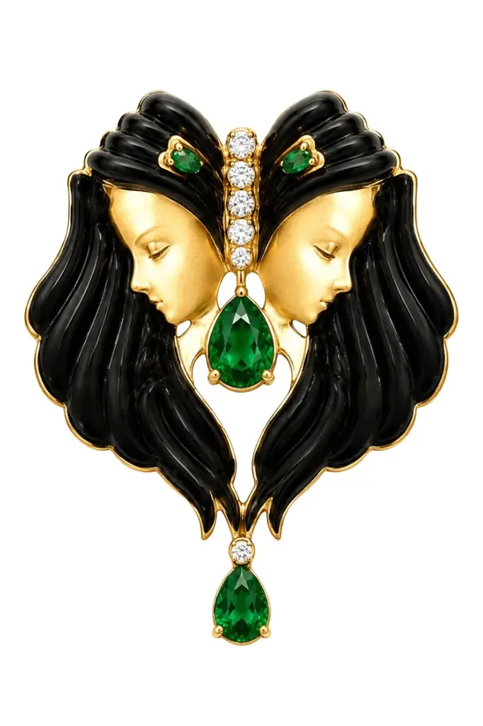 Onyx Emerald Diamond Twin Brooch Onyx Emerald Diamond Twin Brooch