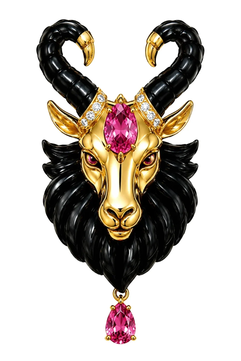 ANDREA MATOS LOPES Tourmaline Diamond Onyx Ram Brooch