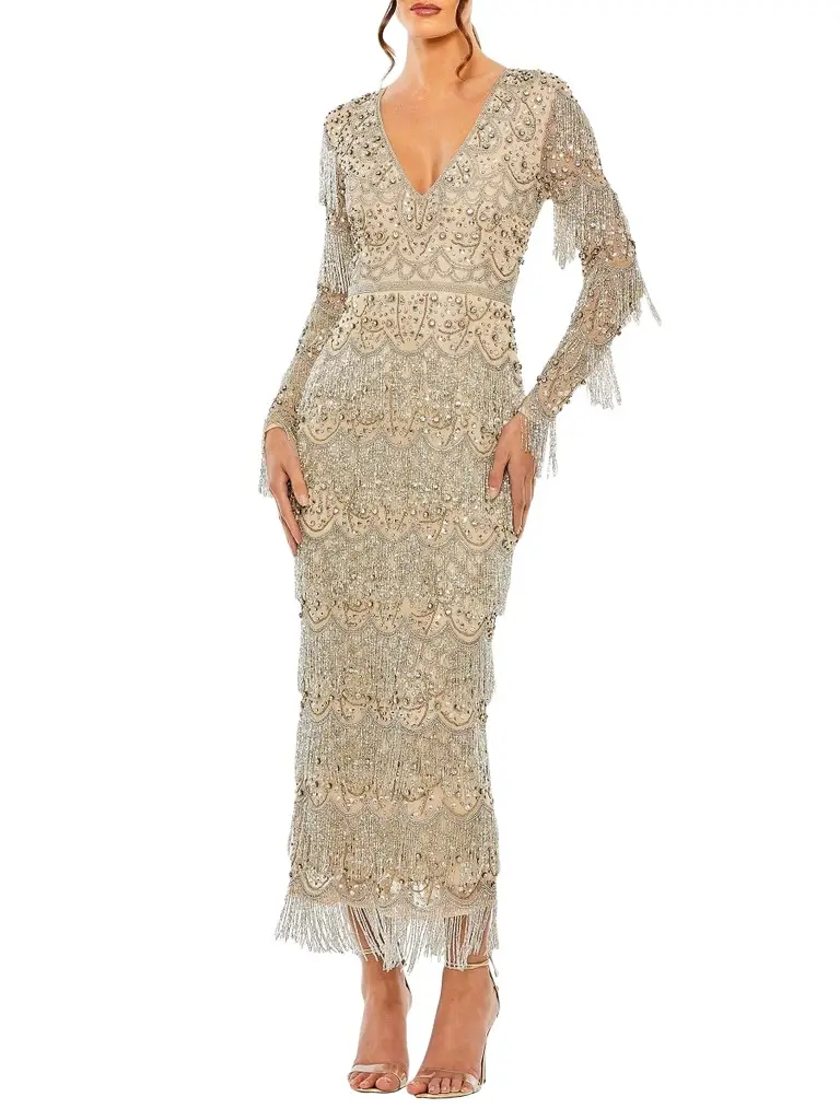 Women's Fringe Crystal-Embellished Maxi Dress