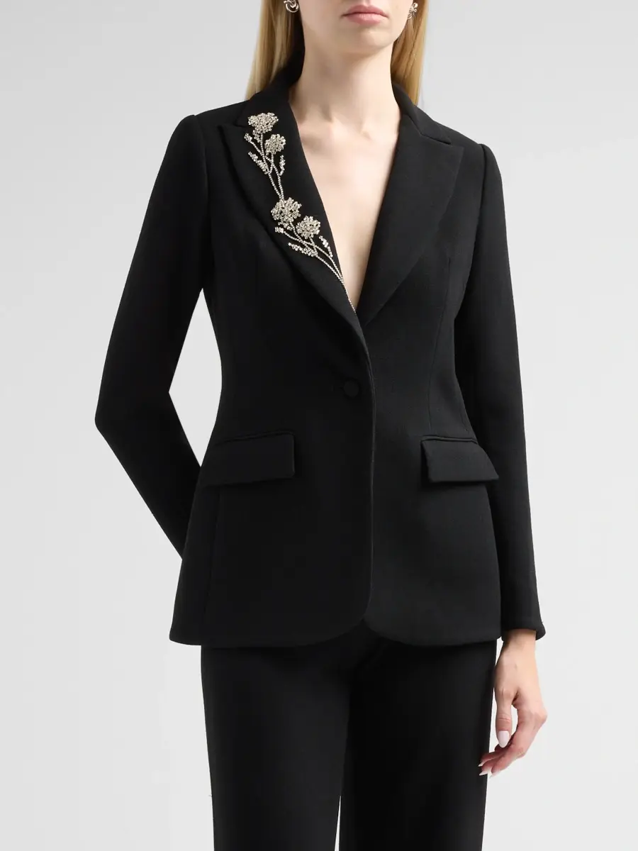 Teri Jon by Rickie Freeman Women's Embellished Crepe Blazer | Thumbnail 4 Teri Jon by Rickie Freeman Women's Embellished Crepe Blazer | Thumbnail 4