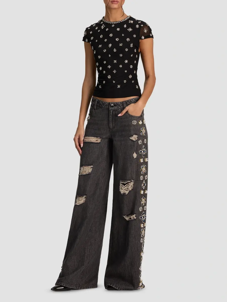 Alice + Olivia Women's Tess Crystal-Embellished T-Shirt | Thumbnail 2 Alice + Olivia Women's Tess Crystal-Embellished T-Shirt | Thumbnail 2