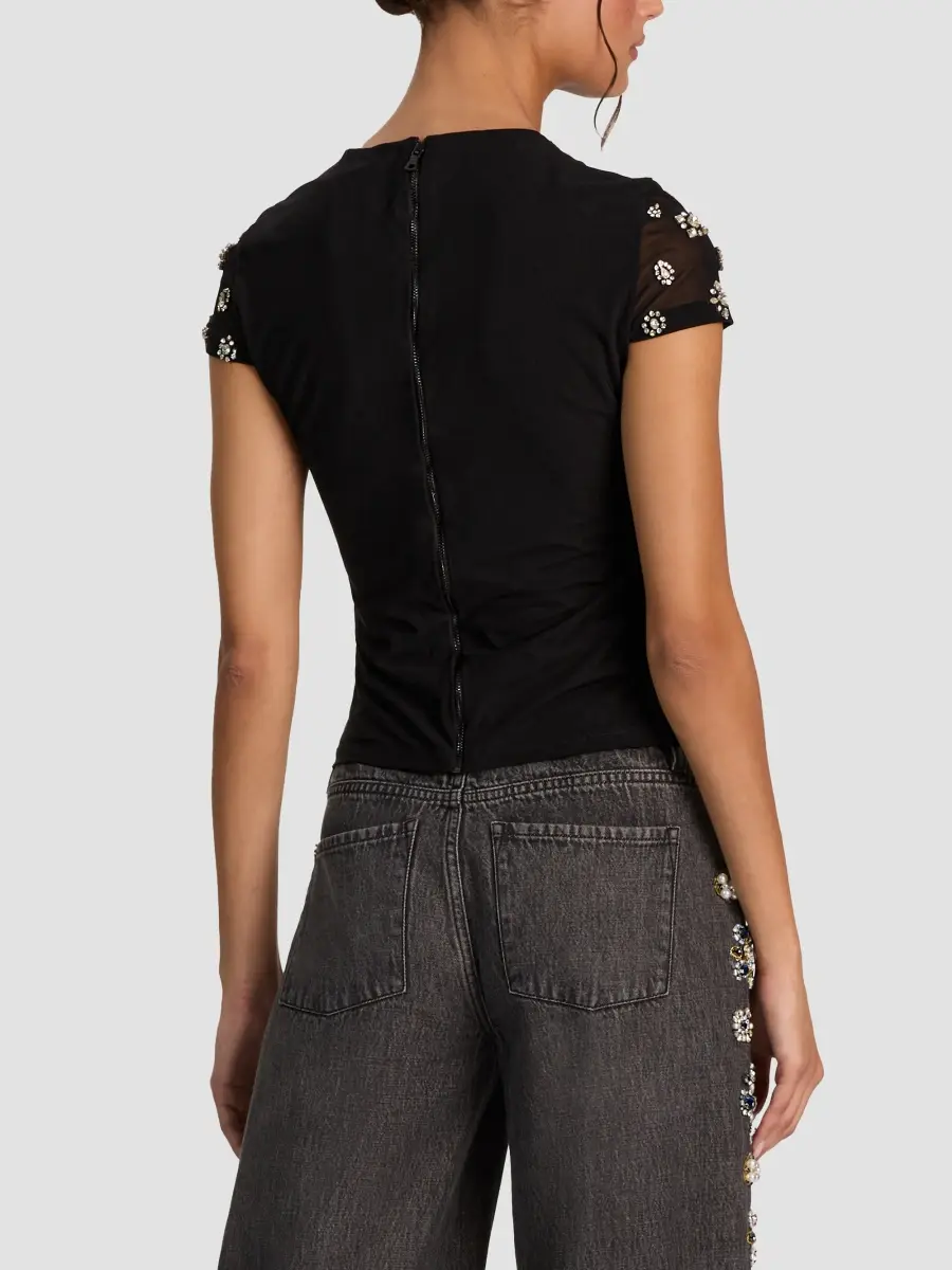 Alice + Olivia Women's Tess Crystal-Embellished T-Shirt | Thumbnail 3 Alice + Olivia Women's Tess Crystal-Embellished T-Shirt | Thumbnail 3
