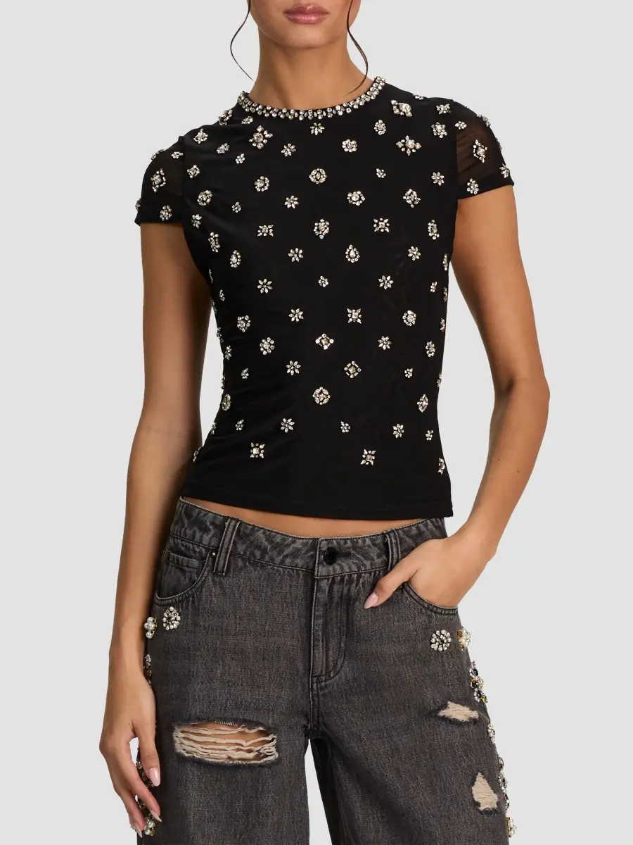 Alice + Olivia Women's Tess Crystal-Embellished T-Shirt | Thumbnail 4 Alice + Olivia Women's Tess Crystal-Embellished T-Shirt | Thumbnail 4