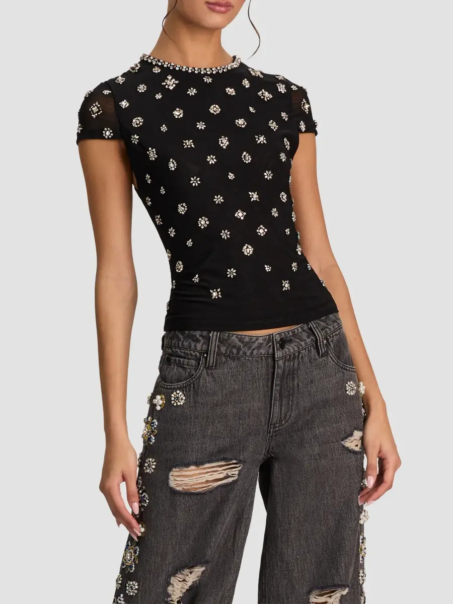 Alice + Olivia Women's Tess Crystal-Embellished T-Shirt | Thumbnail 6 Alice + Olivia Women's Tess Crystal-Embellished T-Shirt | Thumbnail 6