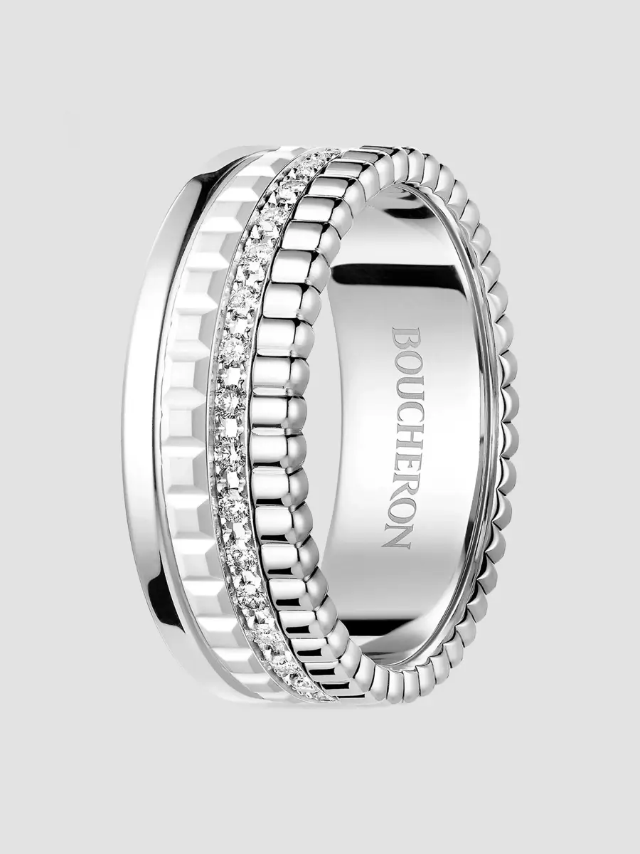 Boucheron Women's Quatre Double White Edition 18K White Gold, HyCeram & 0.26 TCW Diamond Ring | Thumbnail 3