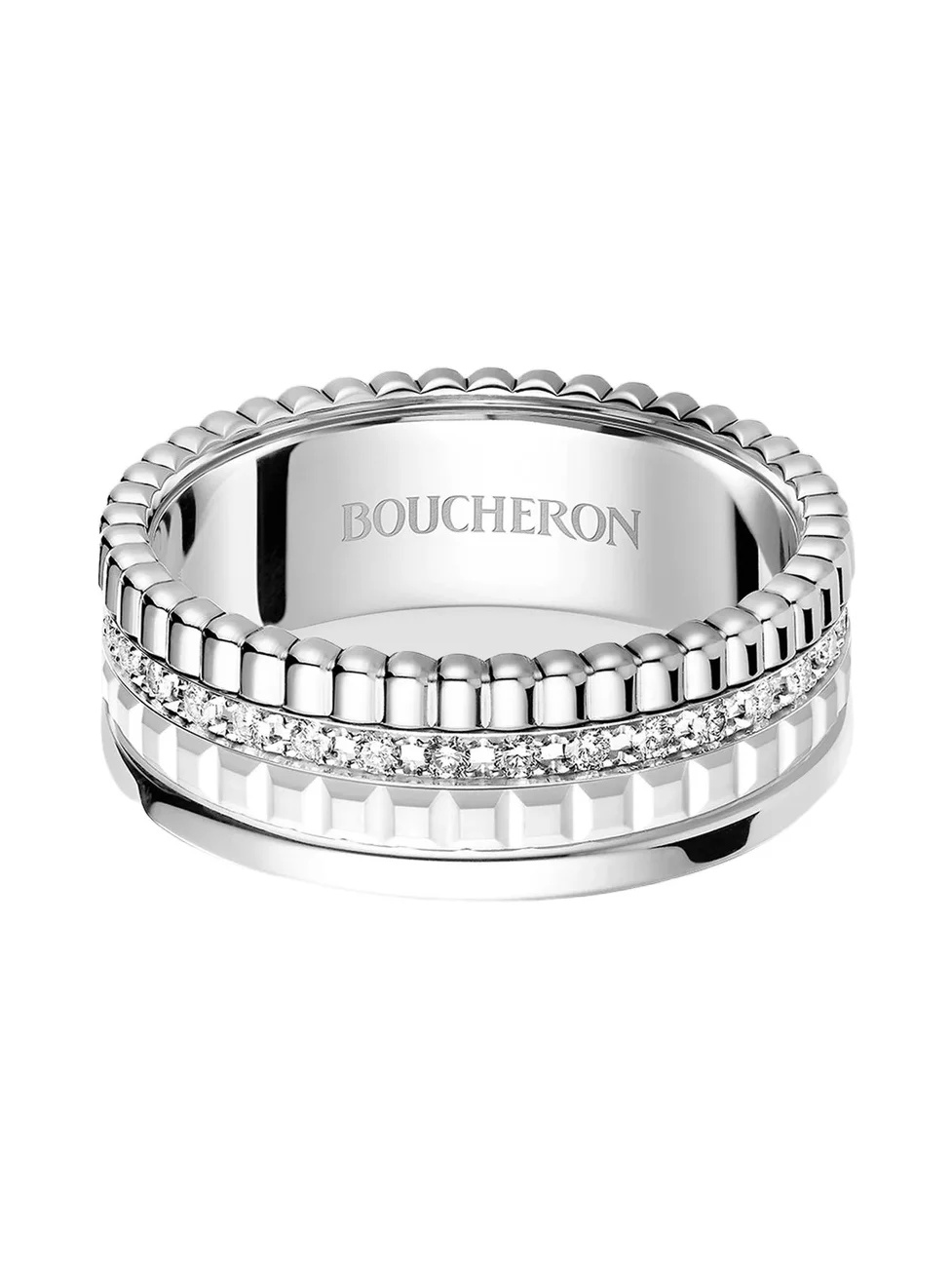 Boucheron Women's Quatre Double White Edition 18K White Gold, HyCeram & 0.26 TCW Diamond Ring
