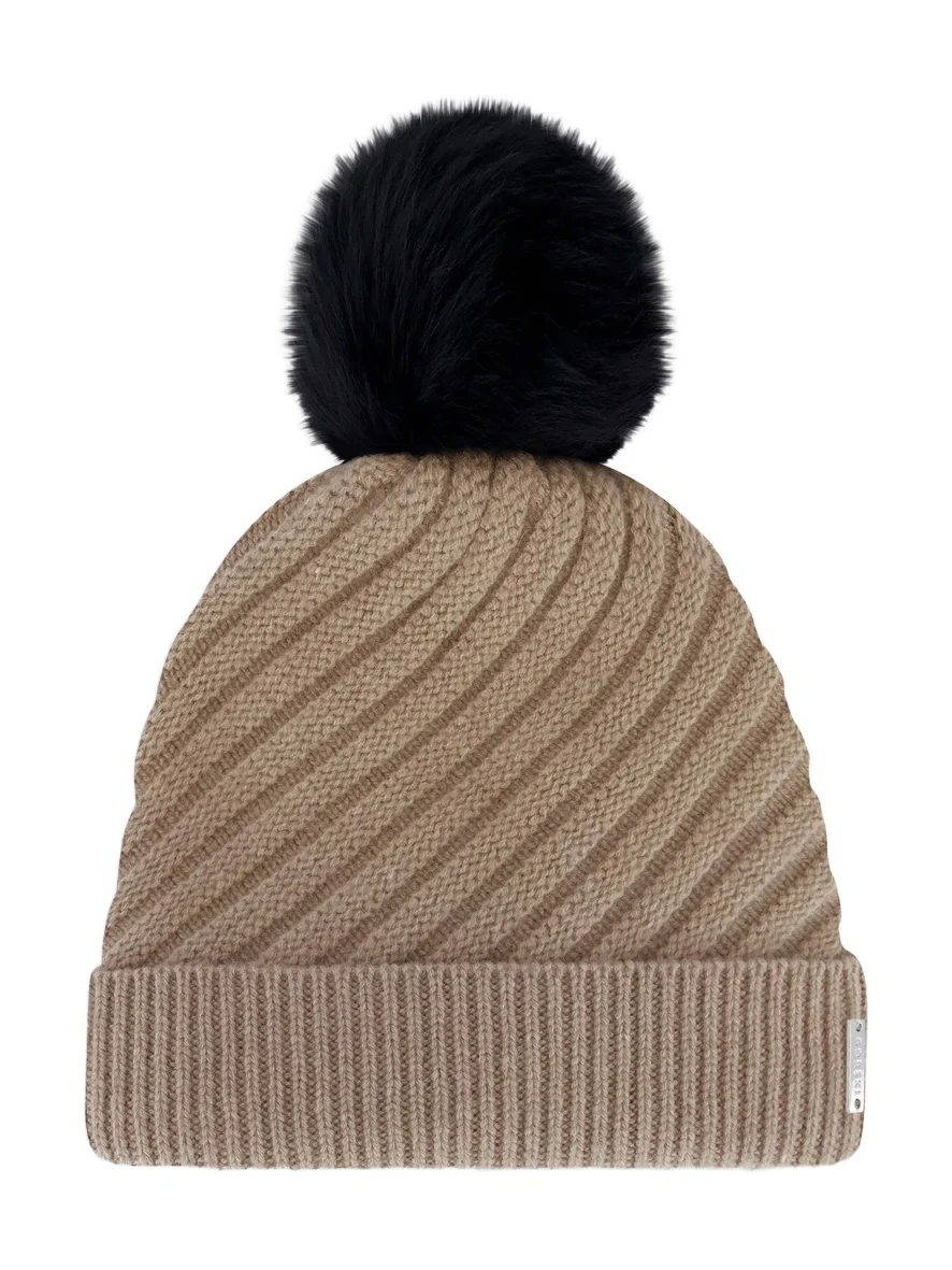 Gorski Women's Select Cashmere Cable Knit Beanie Hat with Merinillo Shearling Lamb Pompom