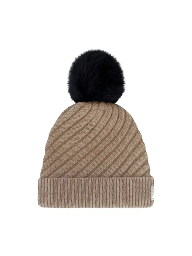 Women's Select Cashmere Cable Knit Beanie Hat with Merinillo Shearling Lamb Pompom Women's Select Cashmere Cable Knit Beanie Hat with Merinillo Shearling Lamb Pompom
