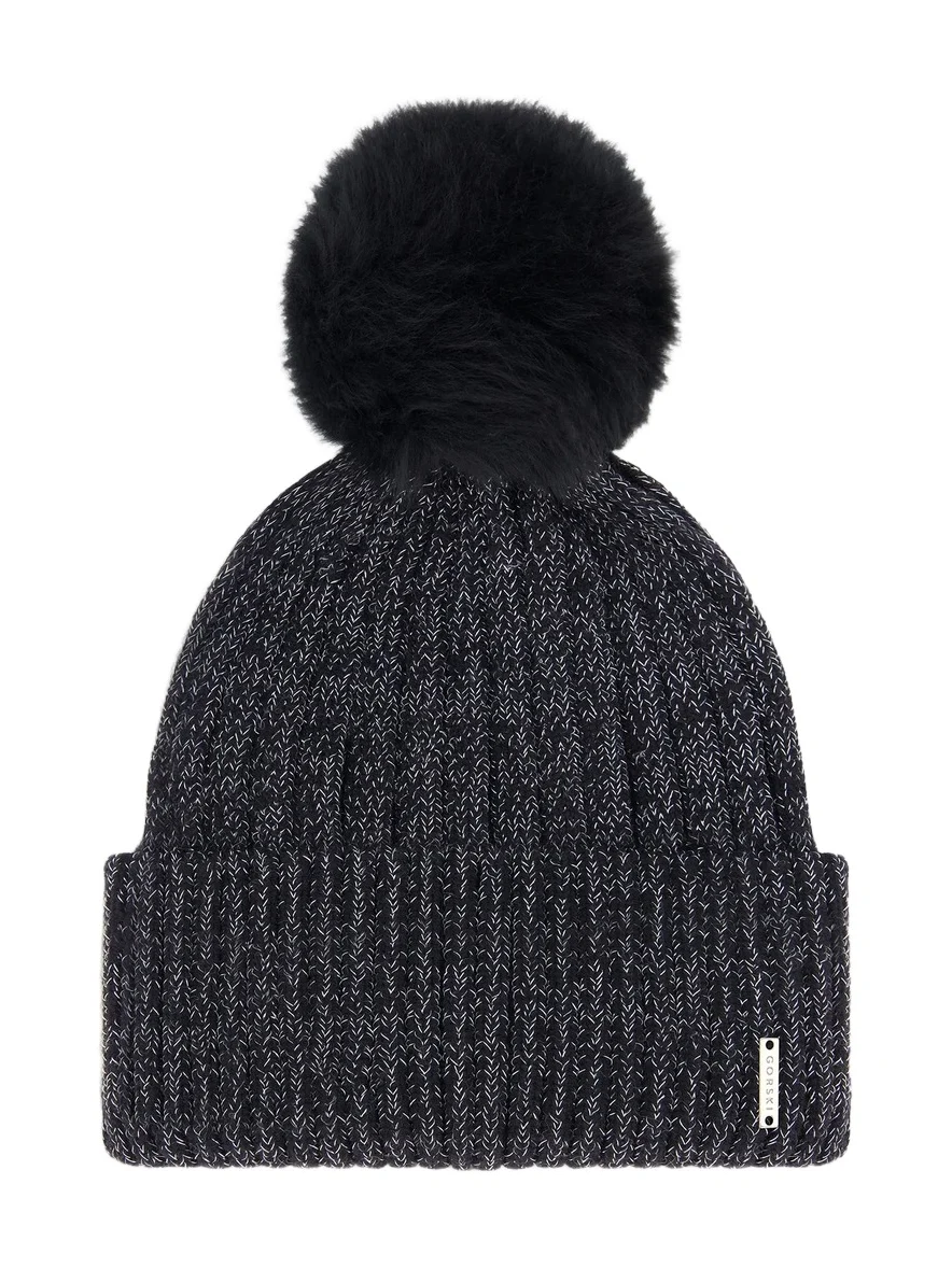 Gorski Women's Metallic Wool Blend Knit Beanie Hat with Merinillo Shearling Lamb Pompom