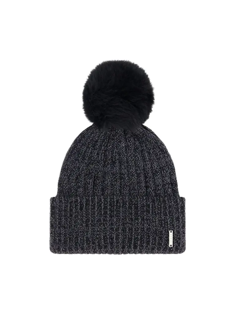 Women's Metallic Wool Blend Knit Beanie Hat with Merinillo Shearling Lamb Pompom Women's Metallic Wool Blend Knit Beanie Hat with Merinillo Shearling Lamb Pompom