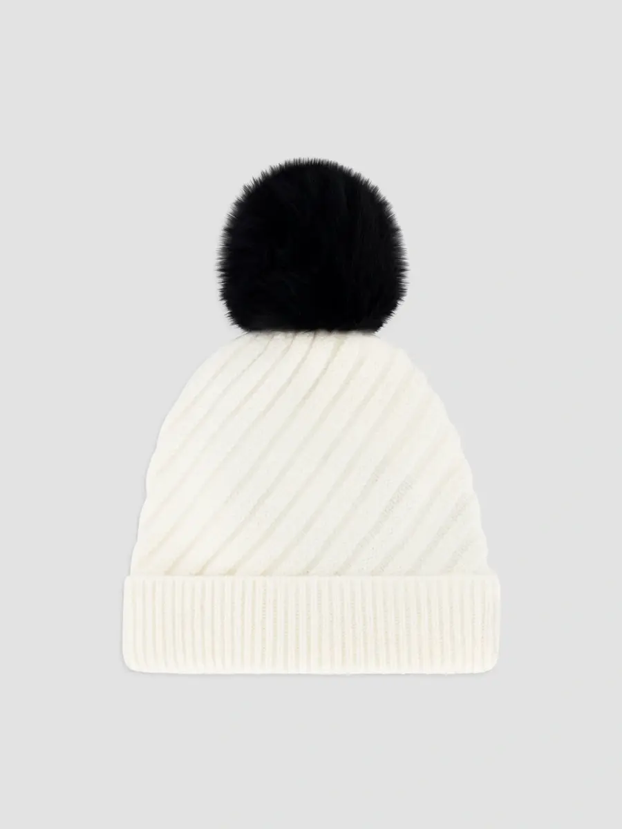 Gorski Women's Select Cashmere Cable Knit Beanie Hat with Merinillo Shearling Lamb Pompom | Thumbnail 2 Gorski Women's Select Cashmere Cable Knit Beanie Hat with Merinillo Shearling Lamb Pompom | Thumbnail 2