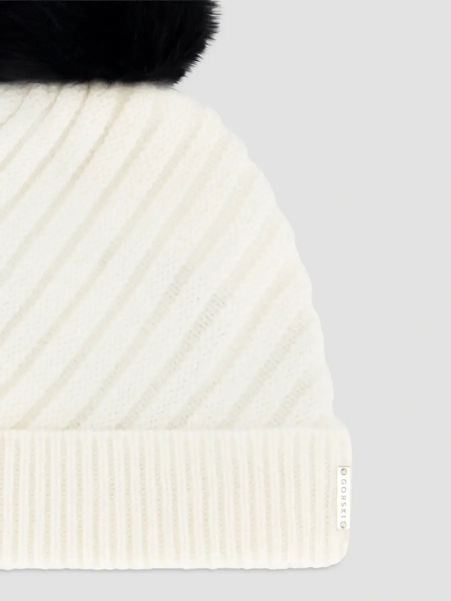 Gorski Women's Select Cashmere Cable Knit Beanie Hat with Merinillo Shearling Lamb Pompom | Thumbnail 3 Gorski Women's Select Cashmere Cable Knit Beanie Hat with Merinillo Shearling Lamb Pompom | Thumbnail 3