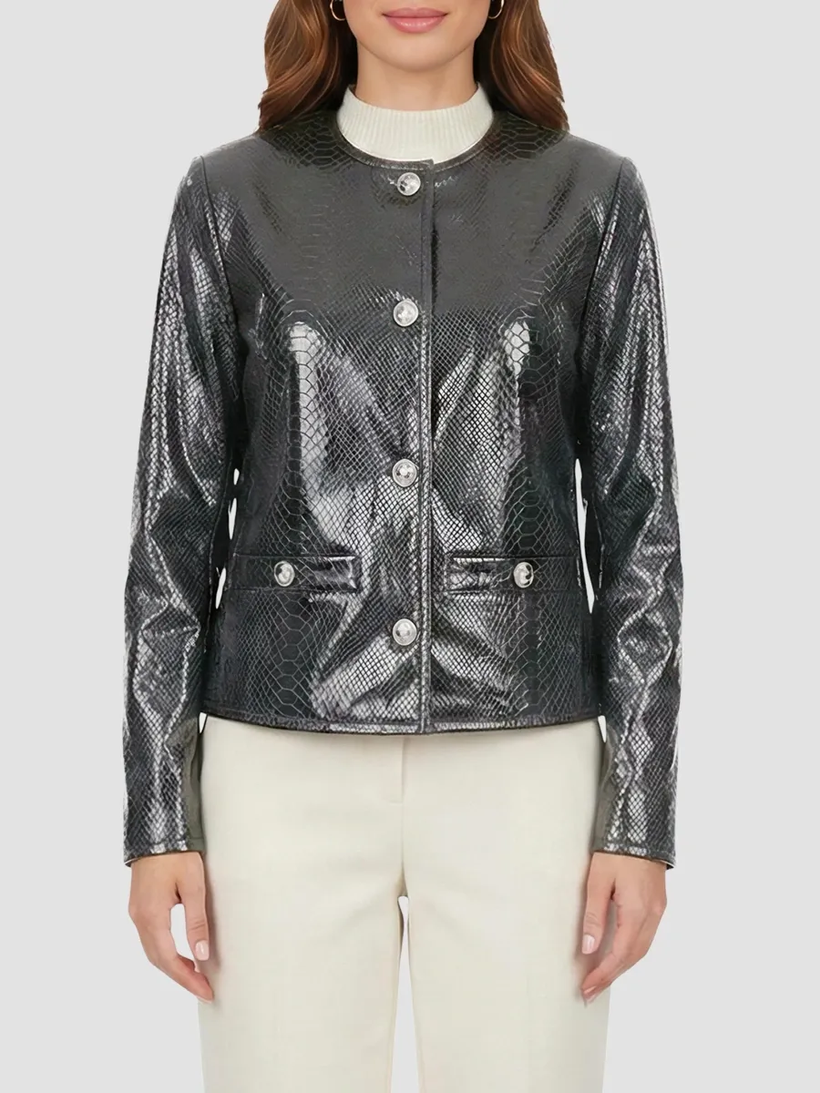 Gorski Women's Metis Suede Python Printed Jacket | Thumbnail 3 Gorski Women's Metis Suede Python Printed Jacket | Thumbnail 3