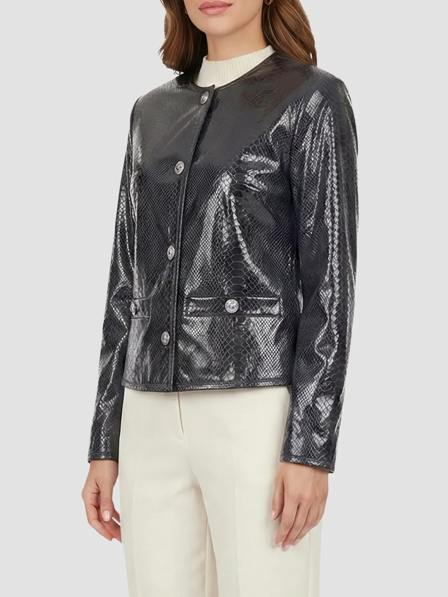 Gorski Women's Metis Suede Python Printed Jacket | Thumbnail 4 Gorski Women's Metis Suede Python Printed Jacket | Thumbnail 4