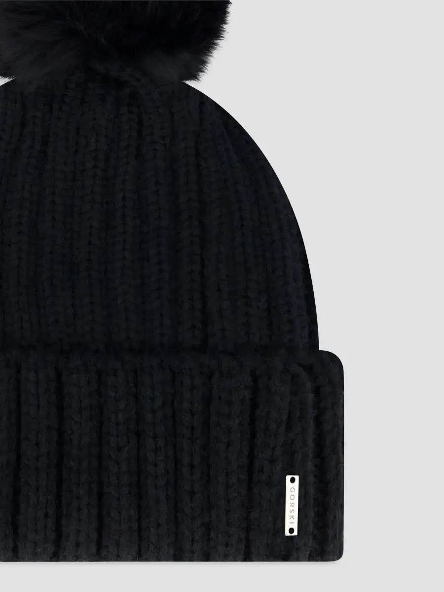 Gorski Women's Knit Hat with Merinillo Shearling Lamb Pompom | Thumbnail 3 Gorski Women's Knit Hat with Merinillo Shearling Lamb Pompom | Thumbnail 3