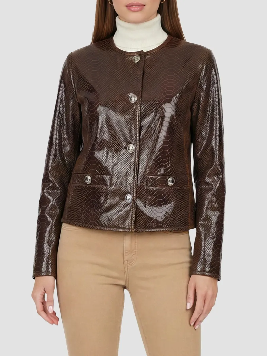 Gorski Women's Metis Suede Python Printed Jacket | Thumbnail 3 Gorski Women's Metis Suede Python Printed Jacket | Thumbnail 3