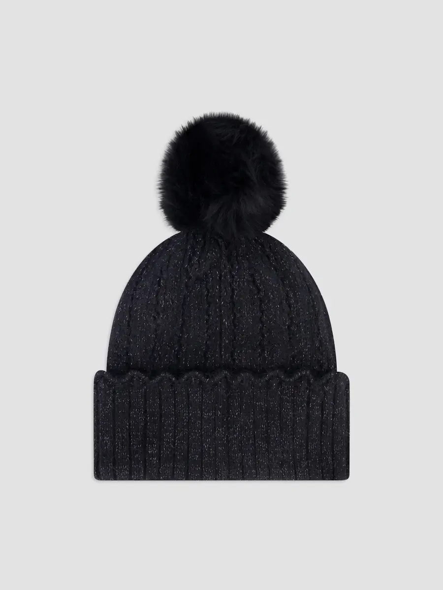 Gorski Women's Knit Beanie Hat with Merinillo Shearling Lamb Pompom | Thumbnail 2 Gorski Women's Knit Beanie Hat with Merinillo Shearling Lamb Pompom | Thumbnail 2