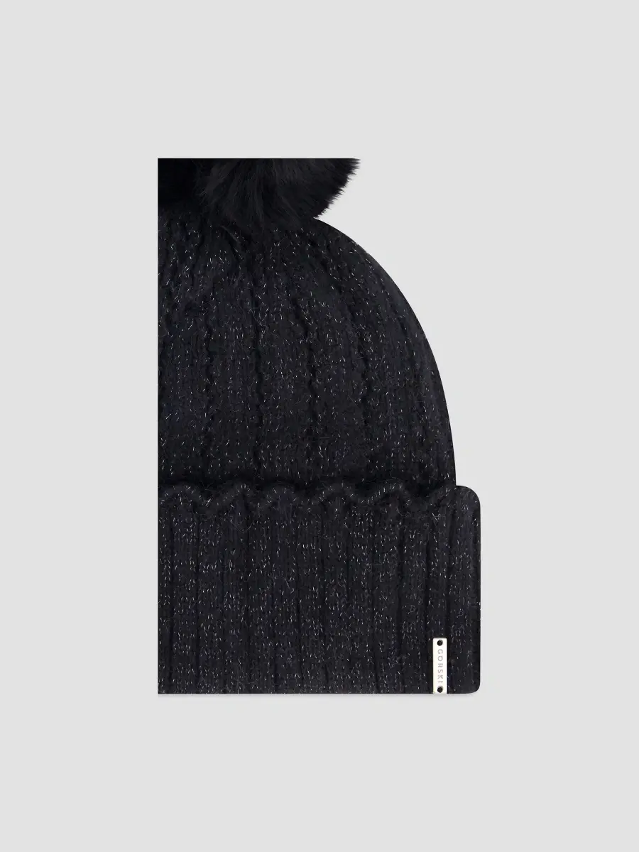 Gorski Women's Knit Beanie Hat with Merinillo Shearling Lamb Pompom | Thumbnail 3 Gorski Women's Knit Beanie Hat with Merinillo Shearling Lamb Pompom | Thumbnail 3