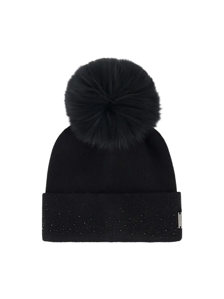 Women's Embellished Beanie with Merinillo Shearling Lamb Pompom Women's Embellished Beanie with Merinillo Shearling Lamb Pompom