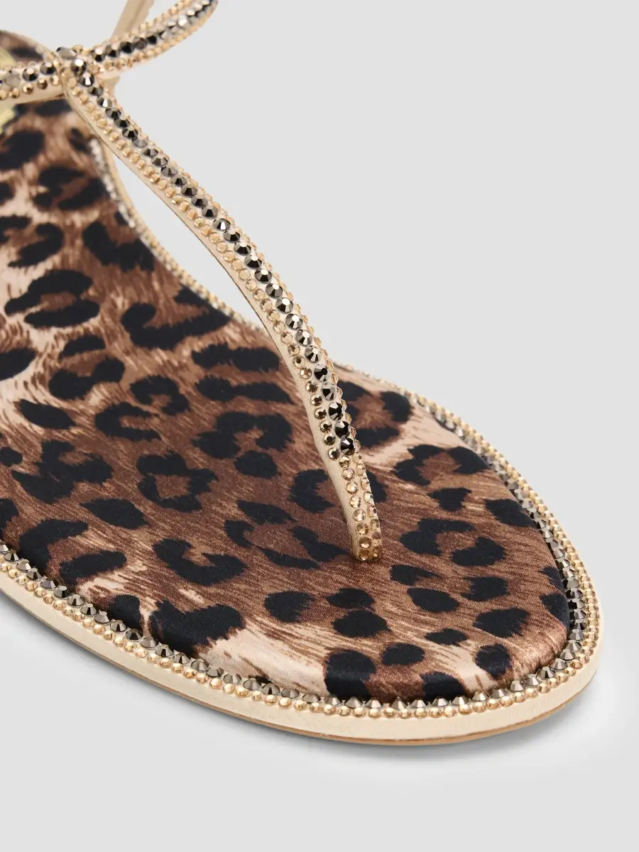 René Caovilla Women's Satin Leopard Footbed Sandals | Thumbnail 5