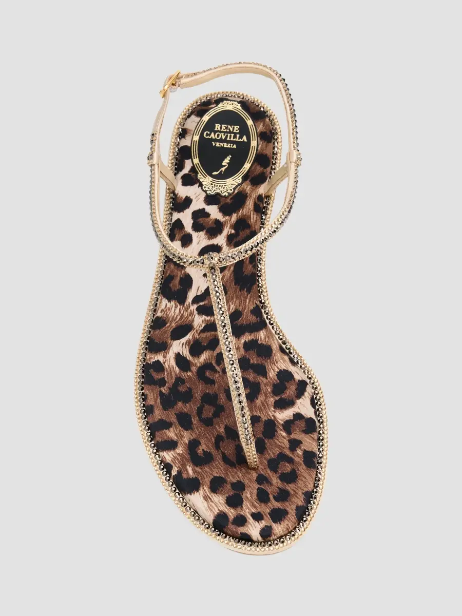 René Caovilla Women's Satin Leopard Footbed Sandals | Thumbnail 6