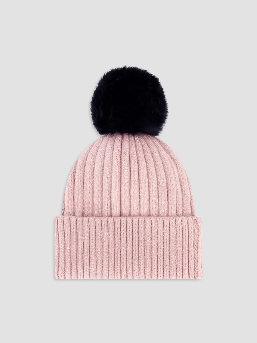 Gorski Women's Metallic Wool Blend Knit Beanie Hat with Merinillo Shearling Lamb Pompom | Thumbnail 2 Gorski Women's Metallic Wool Blend Knit Beanie Hat with Merinillo Shearling Lamb Pompom | Thumbnail 2