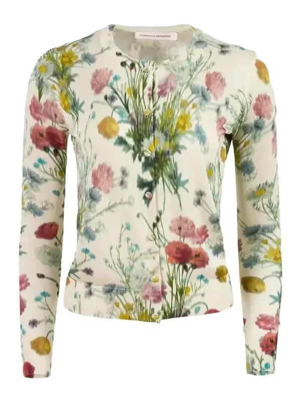 Carolina Herrera Women's Floral Silk Crewneck Cardigan