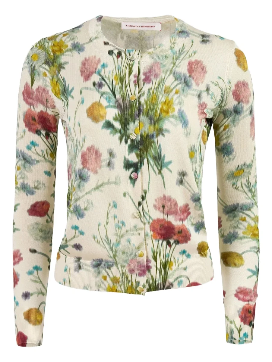 Carolina Herrera Women's Floral Silk Crewneck Cardigan