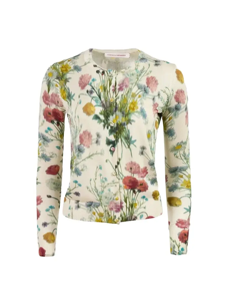 Women's Floral Silk Crewneck Cardigan Women's Floral Silk Crewneck Cardigan